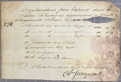 Invoice, Charles Sanguinette, 19 August 1803