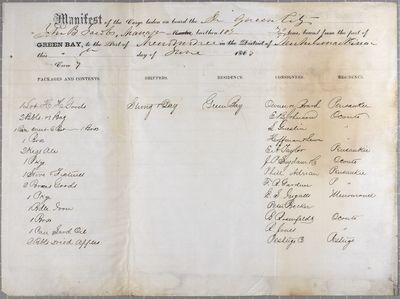 Manifest, steamboat Queen City, 8 June 1863