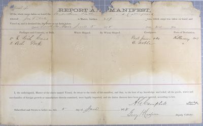 Manifest, steamer Northern Belle, 5 June 1878