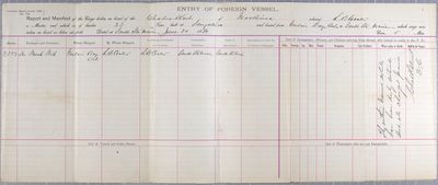 Report and Manifest, Tug Charles West, 20 June 1886