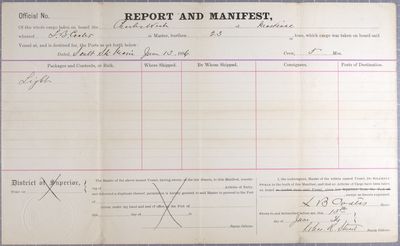 Report and Manifest, Tug Charles West, 13 June 1886