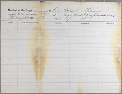 Manifest, Steamer Comet, 7 September 1865