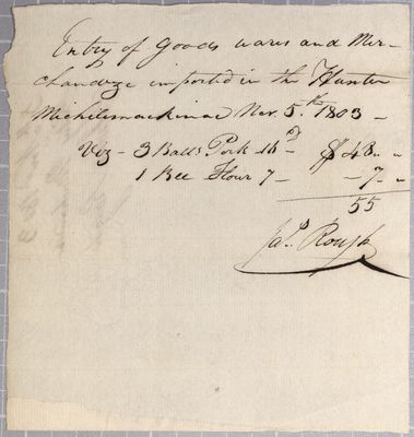 Manifest, Hunter, 5 November 1803