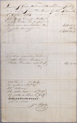 Invoice, canoe, Joseph Bailey, 1 October 1803