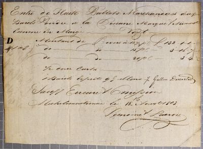 Invoice, Lemoine & Lacroix, 15 August 1803