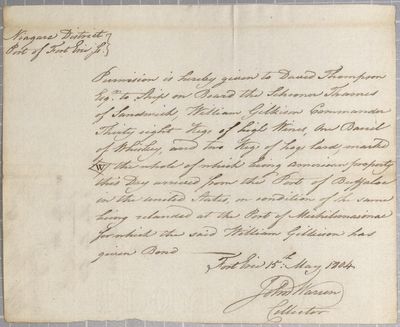 Certificate, Schooner Thames, 15 May 1804