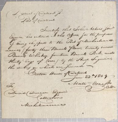 Certificate, Sloop Saguina, 23 June 1804