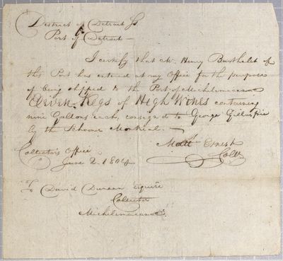 Certificate, Schooner Montreal, 2 June 1804