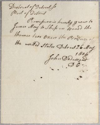 Certificate, Schooner Thames, 26 May 1804