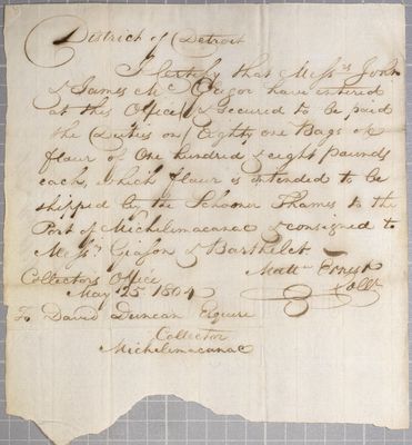 Certificate, Schooner Thames, 25 May 1804