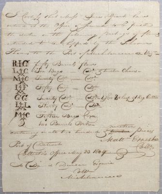 Certificate, Schooner Thames, 23 May 1804