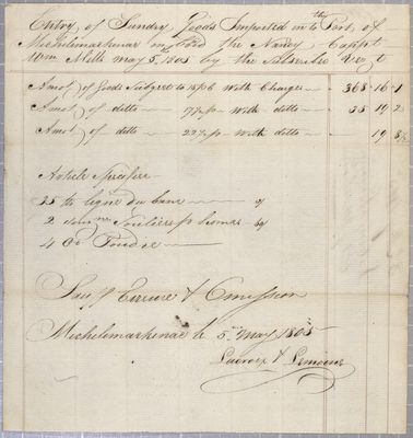 Invoice, Schooner Nancy, 5 May 1805