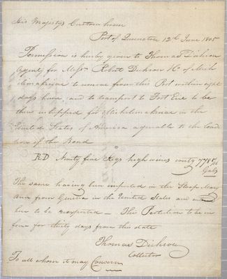 Certificate, Robert Dickson, 12 June 1805