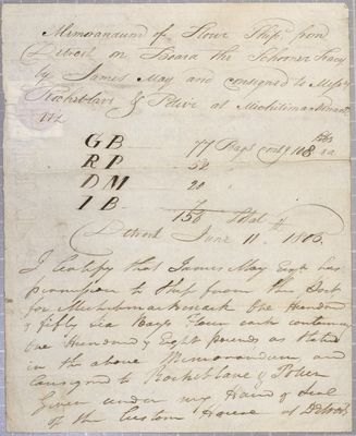 Certificate, Schooner Tracy, 11 June 1805