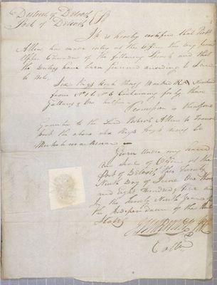 Certificate, Robert Allen, 29 June 1805