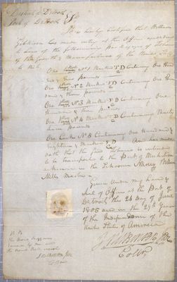 Certificate, Schooner Nancy, 26 June 1805