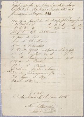 Invoice, M. & P. Lacroix, 16 June 1805