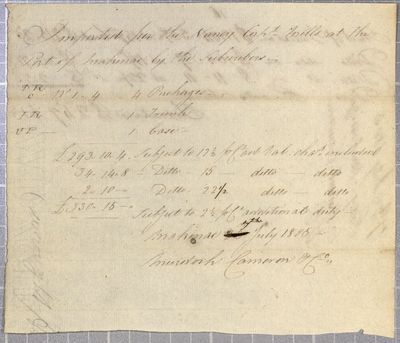 Manifest, Schooner Nancy, 7 July 1805