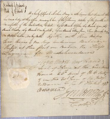 Certificate, sloop Saguina, 26 October 1805