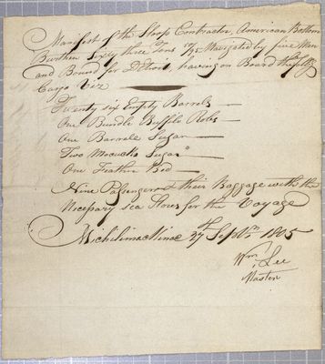 Manifest, Sloop Contractor, 27 September 1805