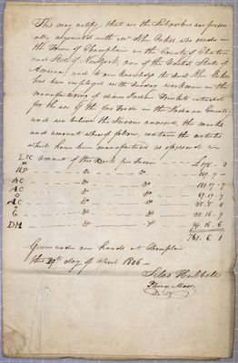 Certificate and Invoice, John Oakes, 29 April 1806