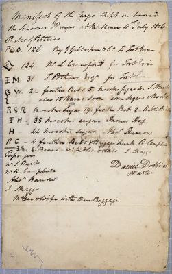 Manifest, Schooner Ranger, 4 July 1806