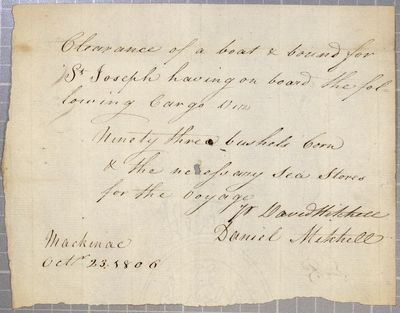 Clearance, boat, David Mitchell, 23 October 1806