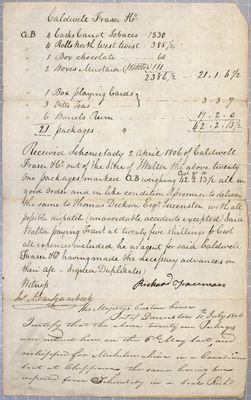 Receipt & Certificate, Caldwell Fraser, 2 April 1806