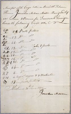 Manifest, schooner Thames, 20 June 1807