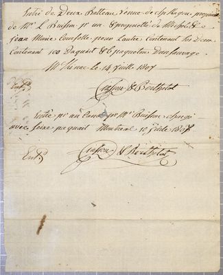 Entry, 2 batteaux, Giasson & Berthelot, 10 July 1807