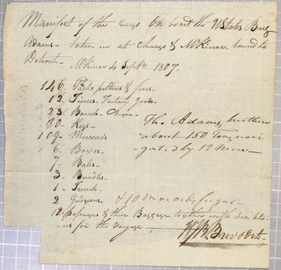 Manifest, US Brig Adams, 4 September 1807