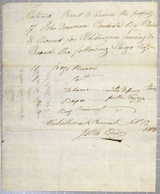 Clearance, canoe, John Dousman, 12 October 1808