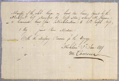 Manifest, canoe, Michilimackinac Company, 3 June 1809