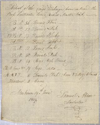 Manifest, sloop Contractor, 19 June 1809