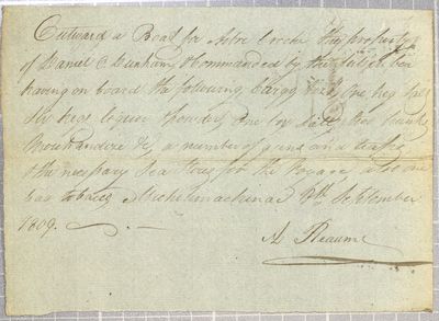 Clearance, boat, Daniel O. Dunham, 8 October 1809