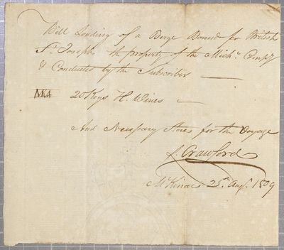 Manifest, barge, Michilimackinac Company, 25 August 1809