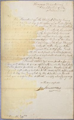 Letter of appointment, Joseph Anderson, Treasury Department to William Gamble, 17 March 1815