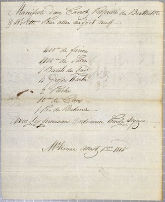 Manifest, canoe, Berthelot & Rolette, 1 August 1815