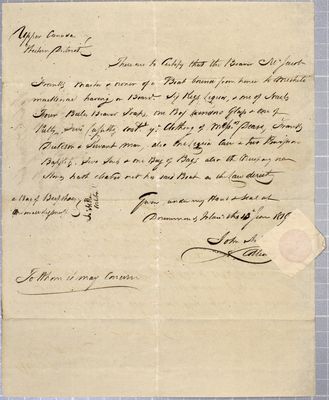 Certificate, boat, Jacob Franks, 15 June 1816