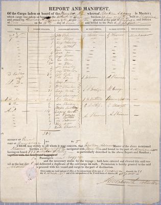 Manifest, Widow's Son, 21 April 1817