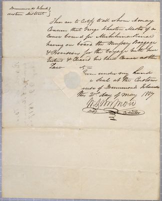 Certificate, canoe, George Johnston, 21 May 1817