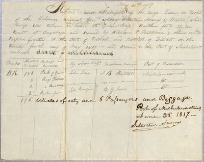 Manifest, Schooner Widow's Son, 26 June 1817