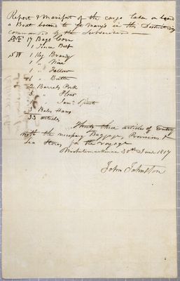 Manifest, boat, John Johnston, 30 June 1817