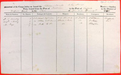 Manifest, schooner Lasalle, 19 April 1840