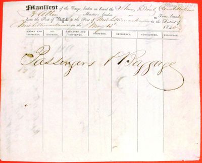 Manifest, steamboat Constellation, 13 May 1840