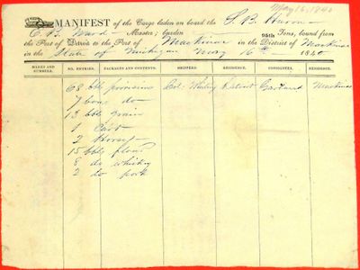 Manifest, steamboat Huron, 16 May 1840