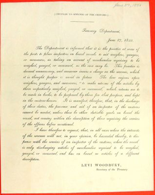 Circular, Treasury Department, 27 June 1840