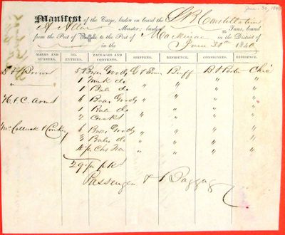 Manifest, steamboat Constellation, 30 June 1840