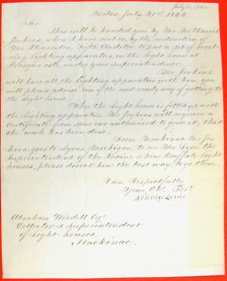 Letter Winslow Lewis to Abraham Wendell, 21 July 1840