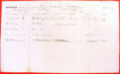 Manifest, steamboat James Madison, 20 November 1840